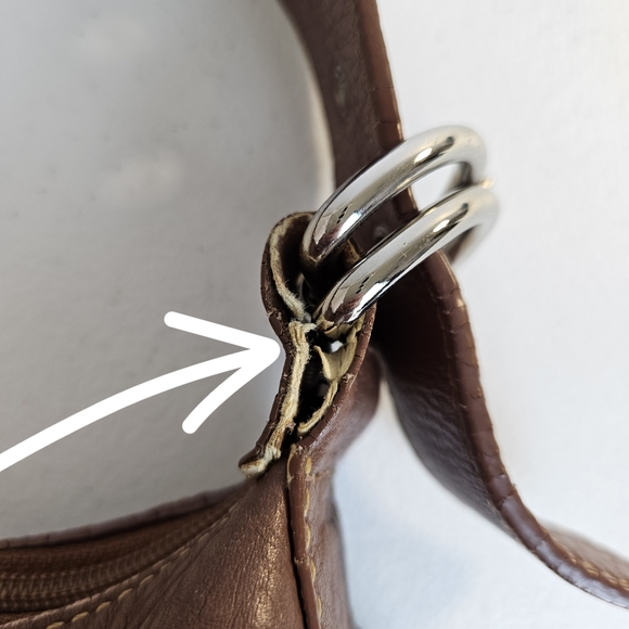 Fossil Shoulder Bag Brown Pebble Leather Studded Accents Y2k Vintage - Picture 5 of 16